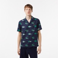 Lacoste Men’s Golf Printed Short-Sleeve Shirt CH5619-51 Navy Blue • 166